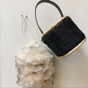 NWOT Rattan basket bag with removable fur interior